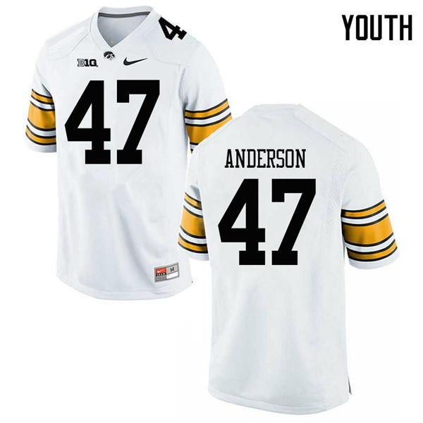 Youth #47 Nick Anderson Iowa Hawkeyes College Football Jerseys Sale-White - Click Image to Close